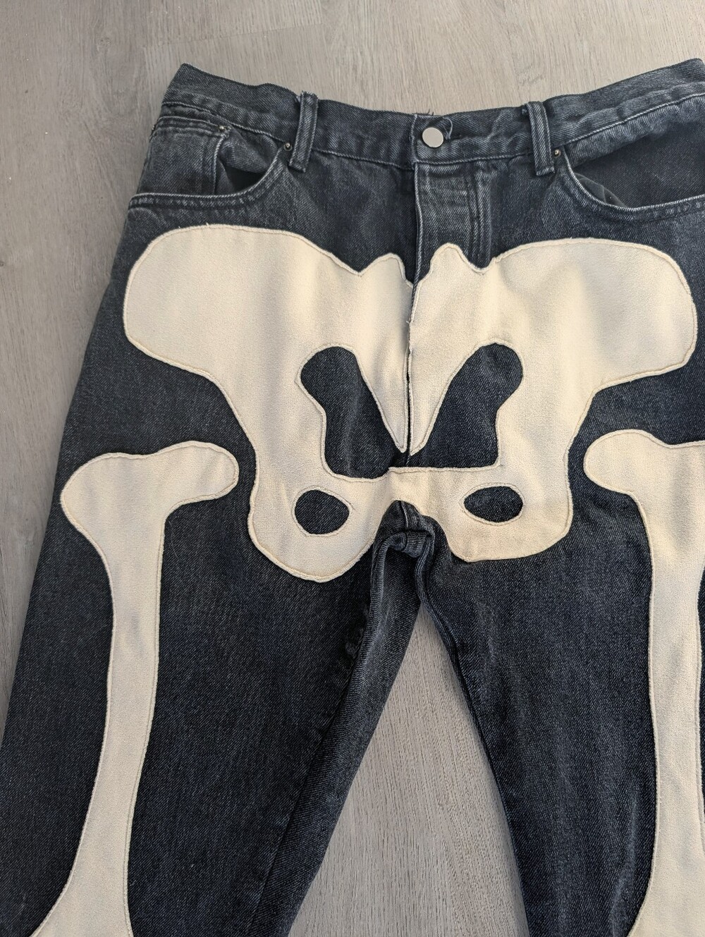 MNML Skeleton Bone Print Black Jeans Grunge Alt Fashion Streetwear Sz 38 X 34 - Picture 2 of 10
